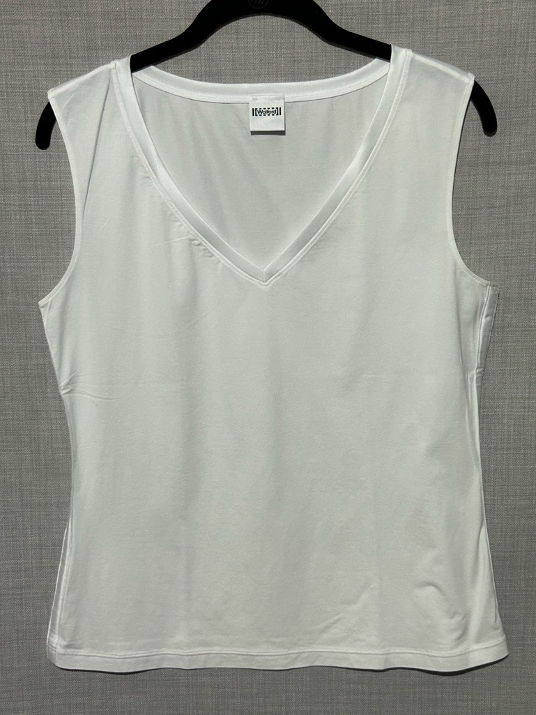 Wolford Ontario Tank In White V-Neck Sleeveless Tank Satin Trim Medium